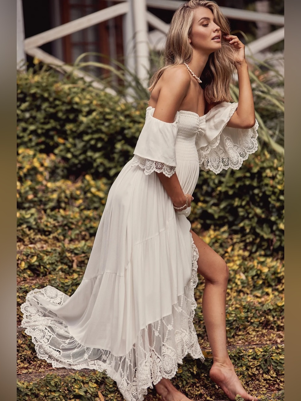 Coven & Co Folklore Gown White Off-Shoulder Maxi Dress Size S